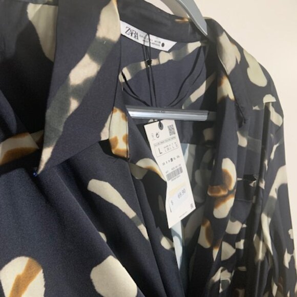 NWT Zara Black & Cream Midi Wrap Dress - Size L - Picture 3 of 5